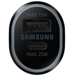 Mynd af Samsung Bílhleðslutæki 2-tengi 25+15W USB-A/USB-C Svart	